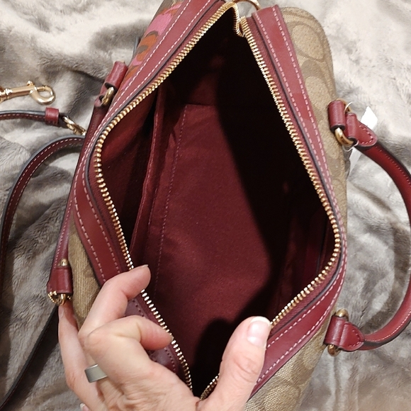 COACH Signature Floral Satchel - Red and Purple NWT - Picture 9 of 11